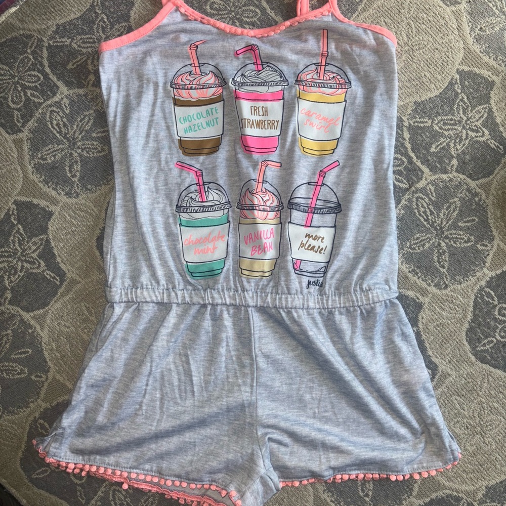 Justice Gray Romper with Pink Trim